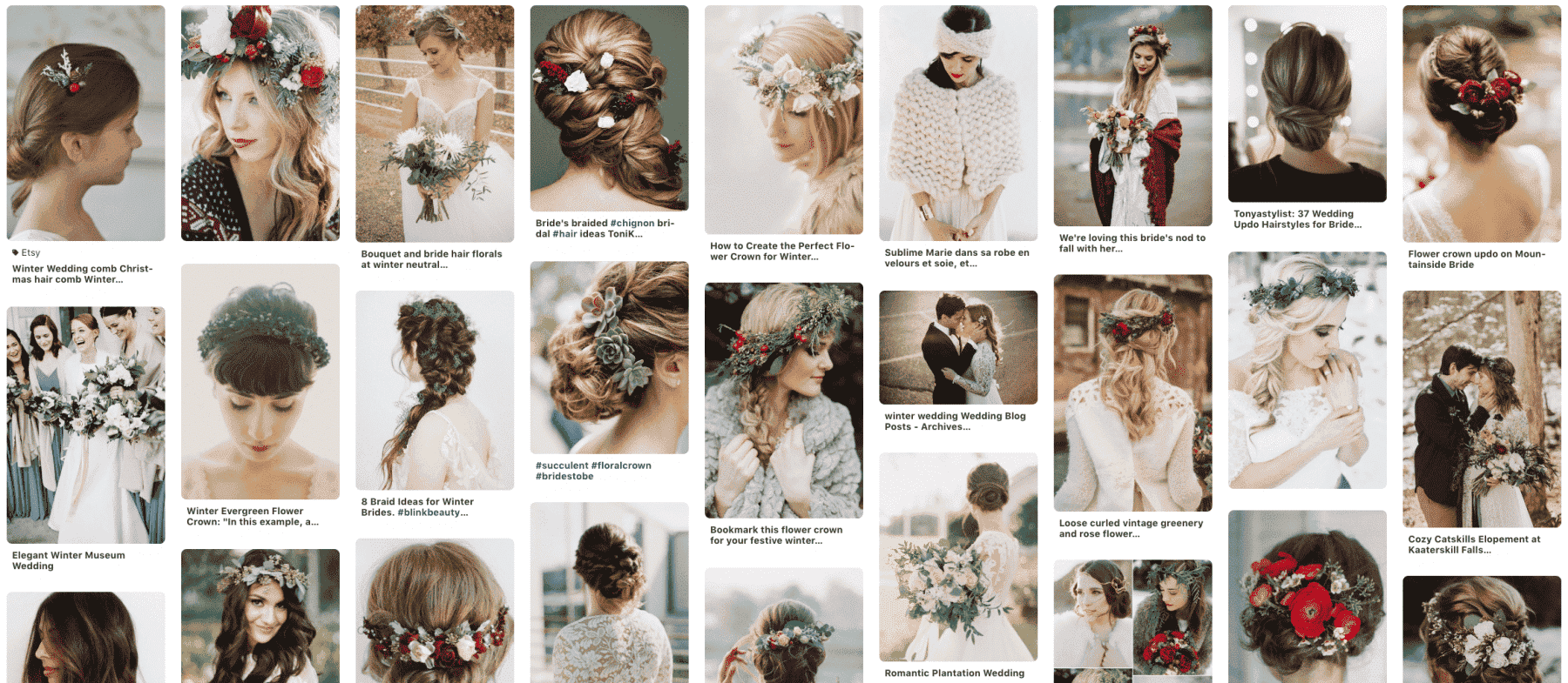 tableau Pinterest coiffure mariage hiver
