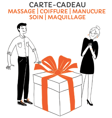 carte cadeau Wecasa, homme et femme autour d'un gros paquet cadeau