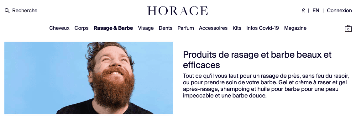 site Horace, catégorie barbe et rasage idée cadeau homme