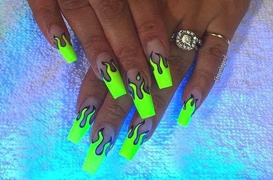 lime green and blue nail designs