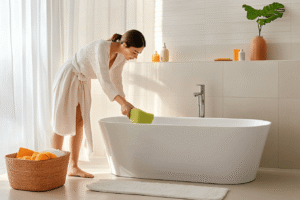 Une baignoire dont le calcaire a été nettoyé