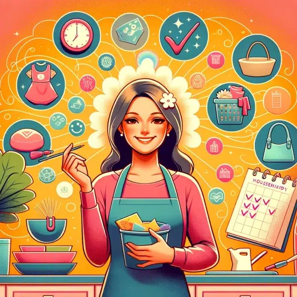 illustration d'une femme pensant à sa liste de tâches ménagères à accomplir