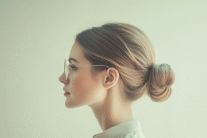 femme à lunettes avec une coupe de cheveux courte