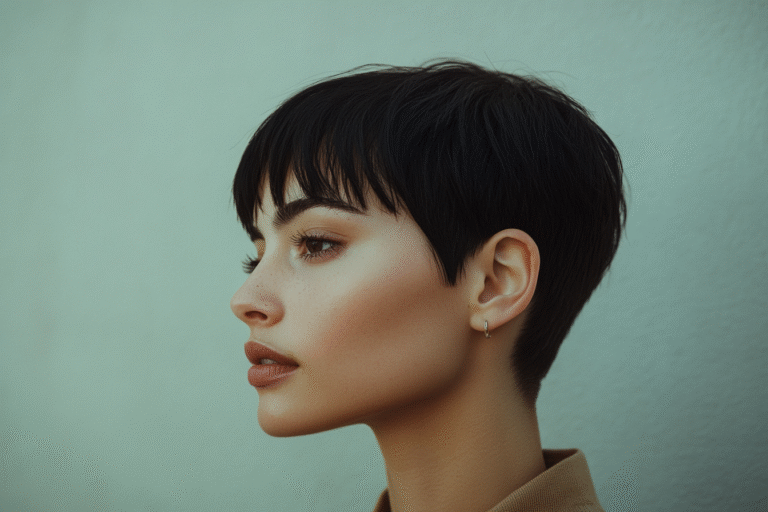 Une femme qui a une coupe courte