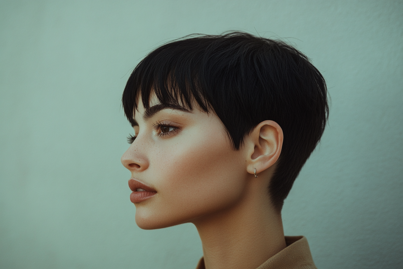 Une femme qui a une coupe courte