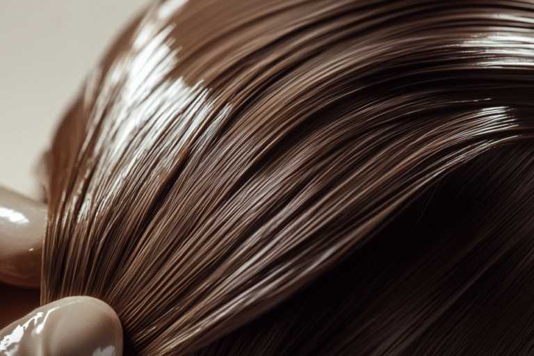 femme aux cheveux longs éclatants grâce à une patine cheveux