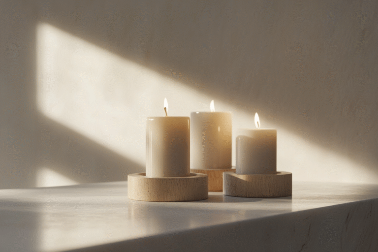 Des bougies allumées sont disposées sur une table