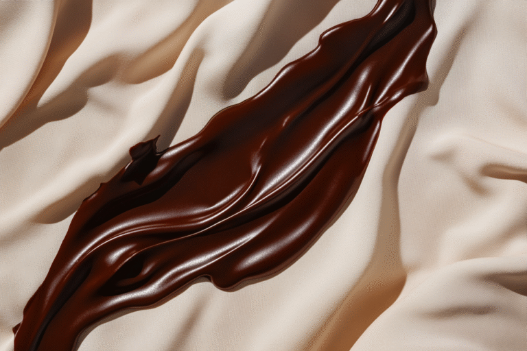 Une tache de chocolat sur une nappe blanche.