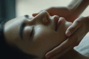 une femme se fait masser le visage par la technique ancestrale du massage kobido