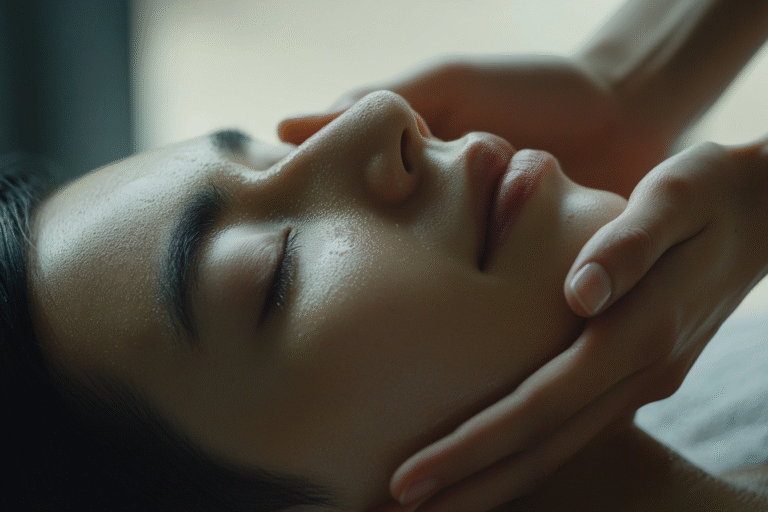 une femme se fait masser le visage par la technique ancestrale du massage kobido