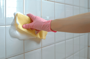 Femme de ménage faisant un coeur avec ses gants de ménage - tarif femme de ménage