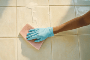 Salle de bain avec du carrelage blanc
