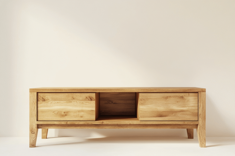 salon avec meuble en bois, bien propre et rangé