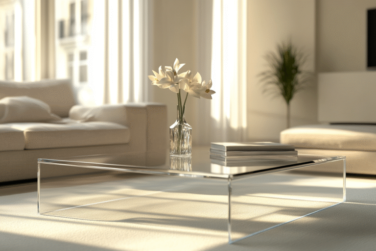 table basse en verre bien propre dans un salon
