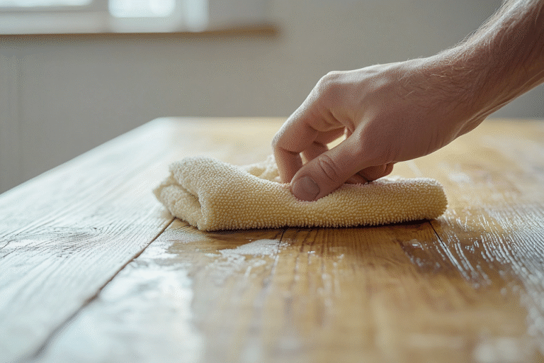 Une table en bois nettoyée