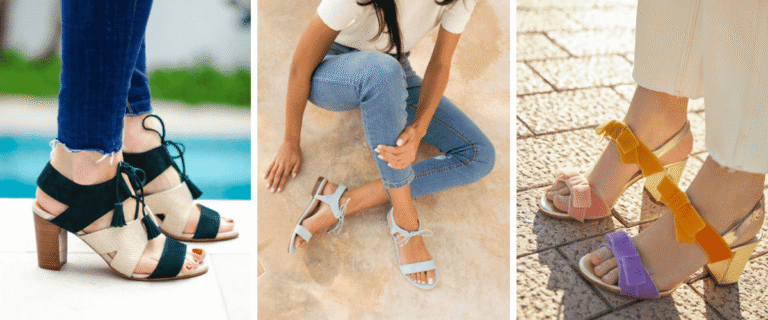 sandales bleu irisée près d'une piscine, de la marque my eponyme