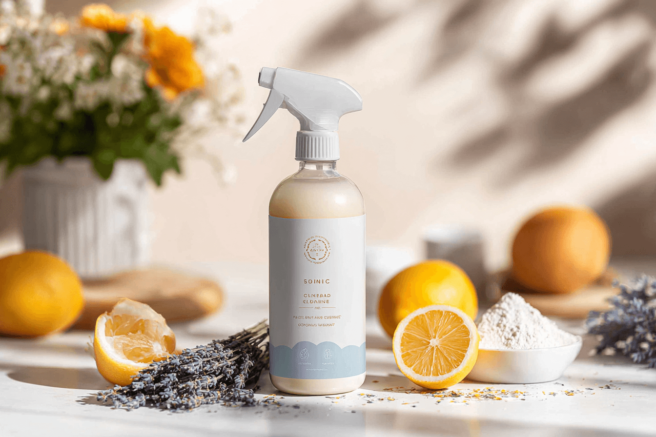 Spray entouré de produit naturel pour le ménage