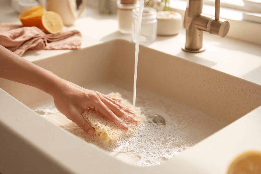 comment nettoyer un évier en résine beige